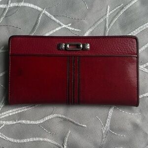 Vintage Deep Red Leather Wallet with Silver Accent